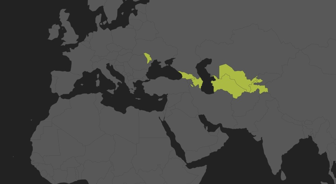 Map of regions where AMK operates — Georgia, the Caucasus and Central Asia